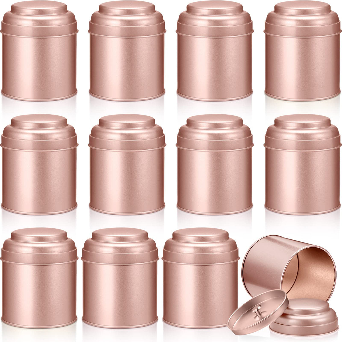 12 Pcs Tea Tin Canister with Airtight Double Lids Round Tin Can Box Small Kitchen Tea Canister Loose Leaf Storage Containers for Loose Bags Coffee Sugar Candy Spices