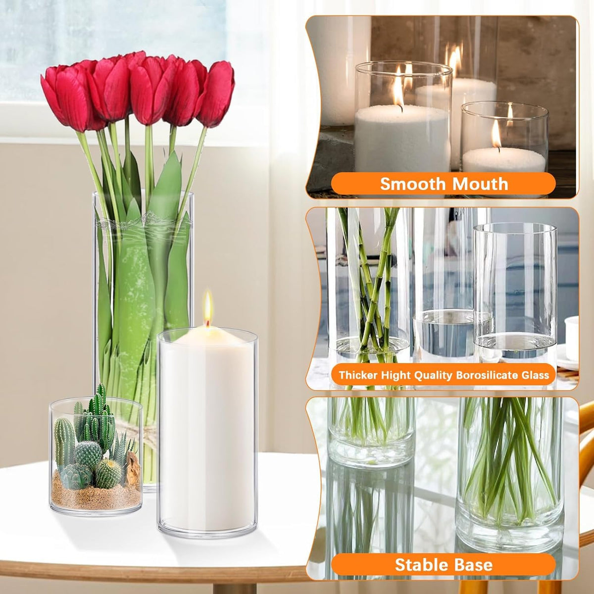 48 Pack Thick Glass Cylinder Vases 4 (48 Count)