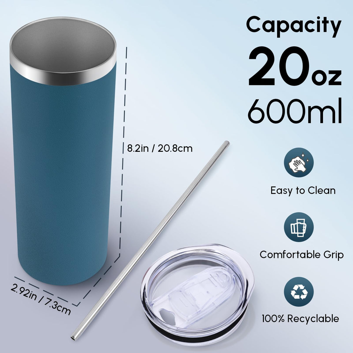 4 Pack Skinny Tumblers with Lid and Straw