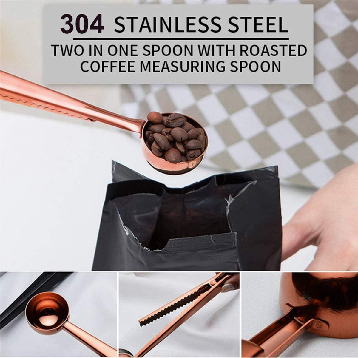 Coffee Scoop Clip Stainless Steel Tablespoon Coffee Spoon With long handle Multifunction Sealing Bag Clip For Tea