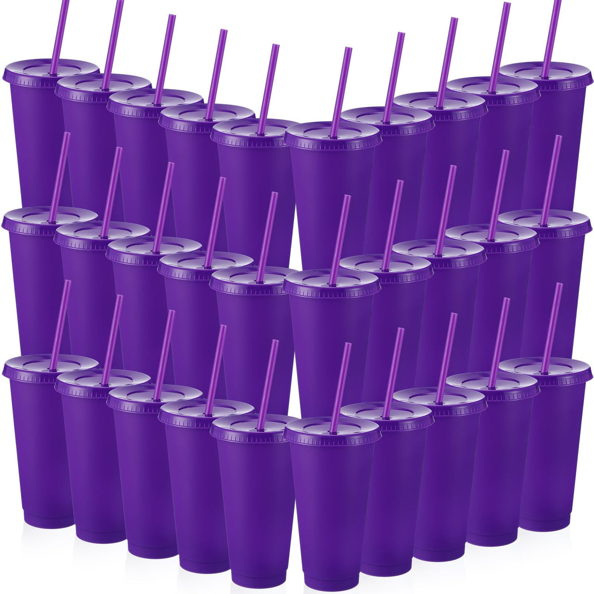 60 Pack Plastic Cups with Lids Straws (60 Count)
