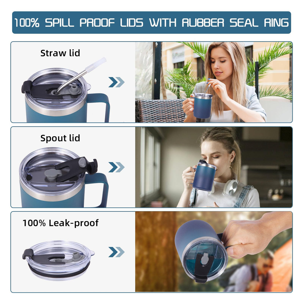 12oz Insulated Leakproof Coffee Mug with Flip & Straw Lid Bulk 4 Pack (4 Count)