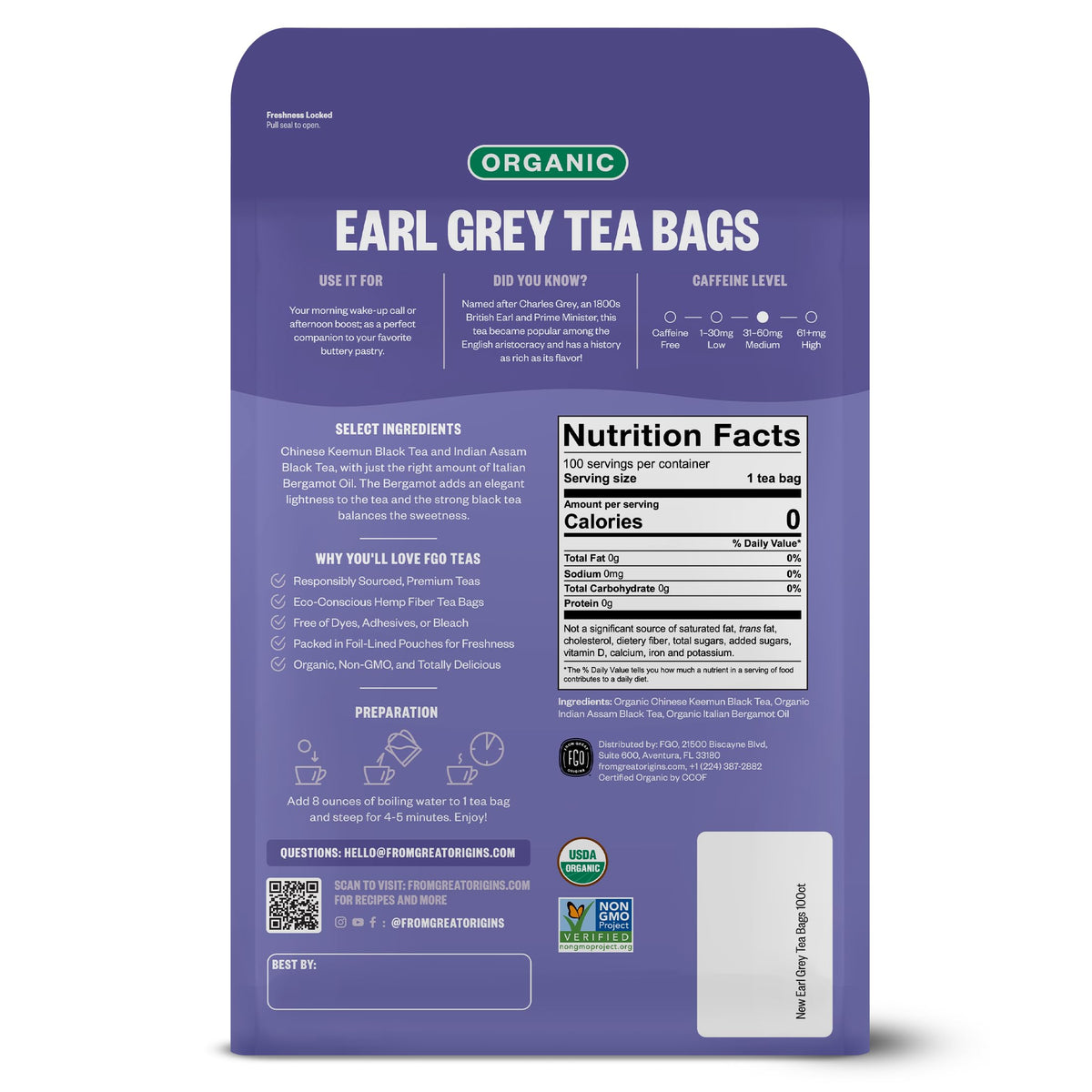 Organic Earl Grey Black Tea (100 Count)