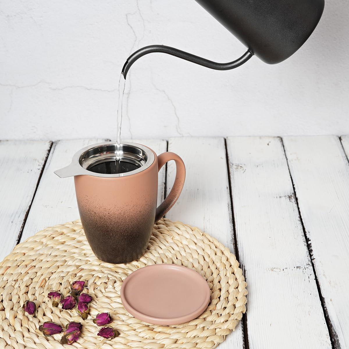 Matte Ceramic Tea Cup with Infuser and Lid