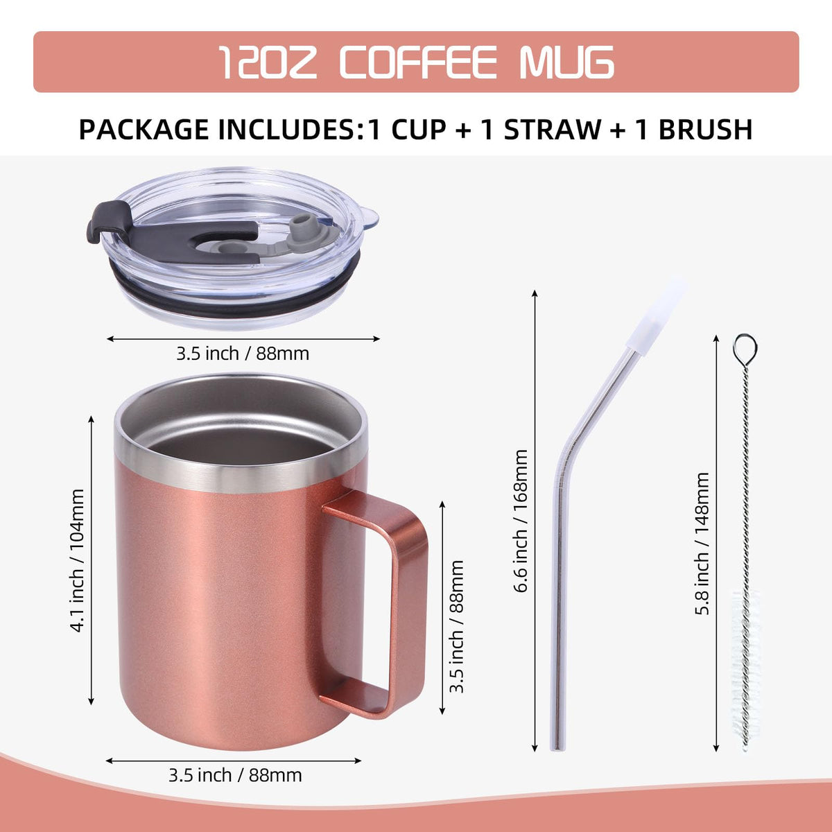 12oz Insulated Leakproof Coffee Mug with Flip & Straw Lid Bulk 4 Pack (4 Count)