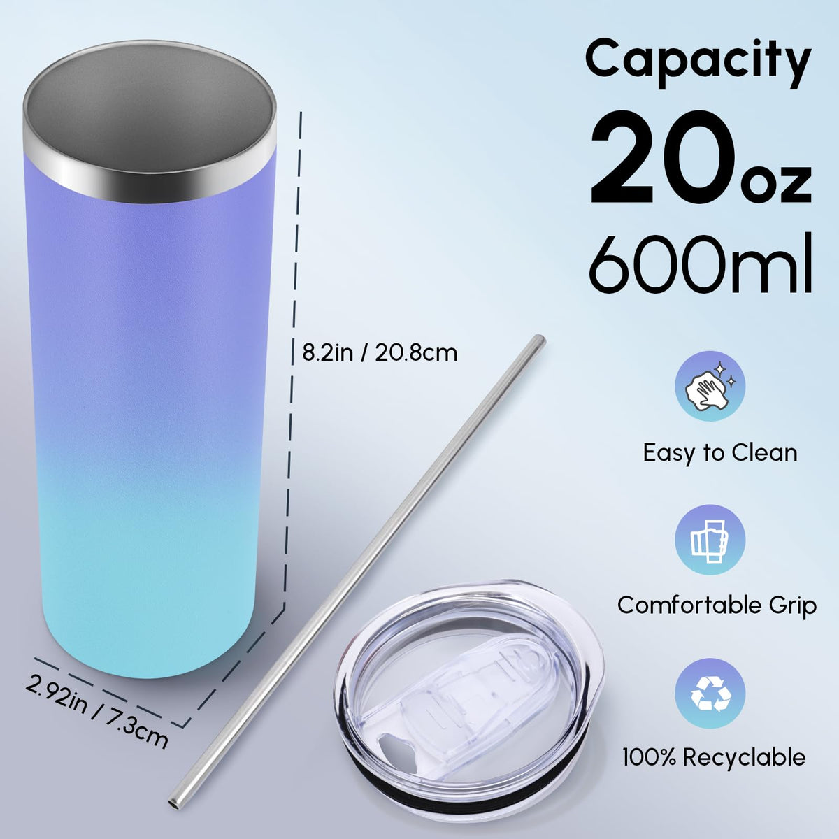 4 Pack Skinny Tumblers with Lid and Straw