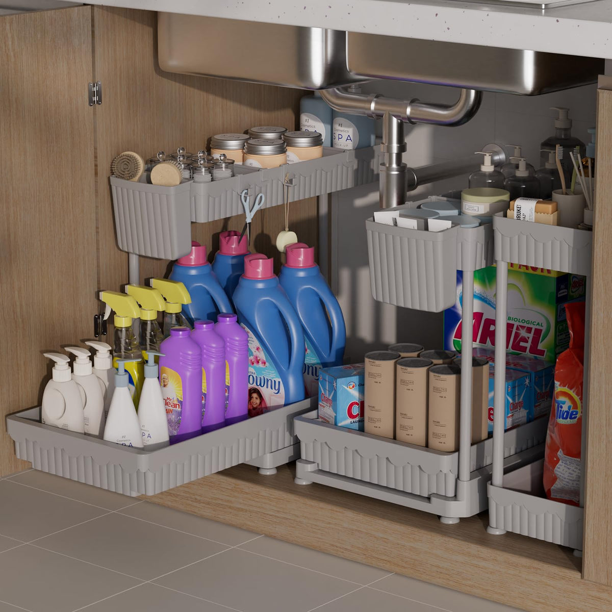 3-Pack 2-Tier L-Shaped Under Sink Organizers with Sliding Drawers (3 Count)