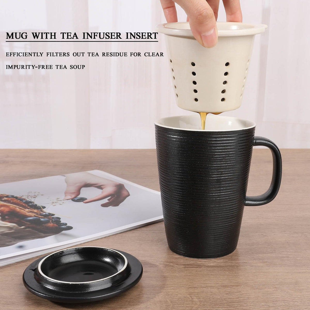 Ceramic Tea Mug 12oz Tea Mug with Infuser and Lid Loose Leaf Tea Cup