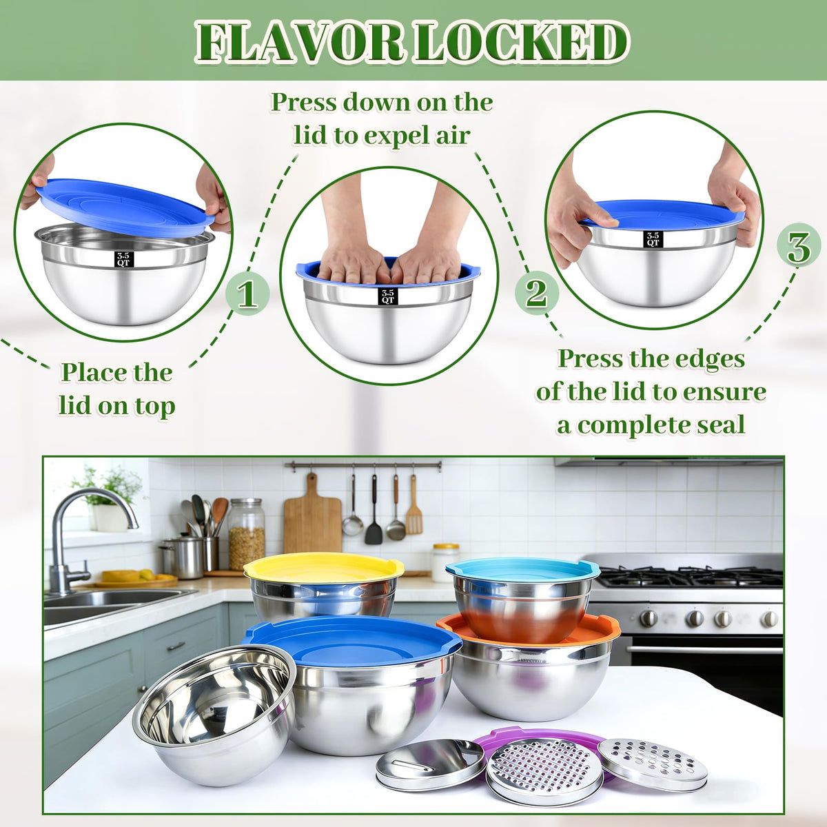 8PCS Mixing Bowls with Lids Set (3 Count)