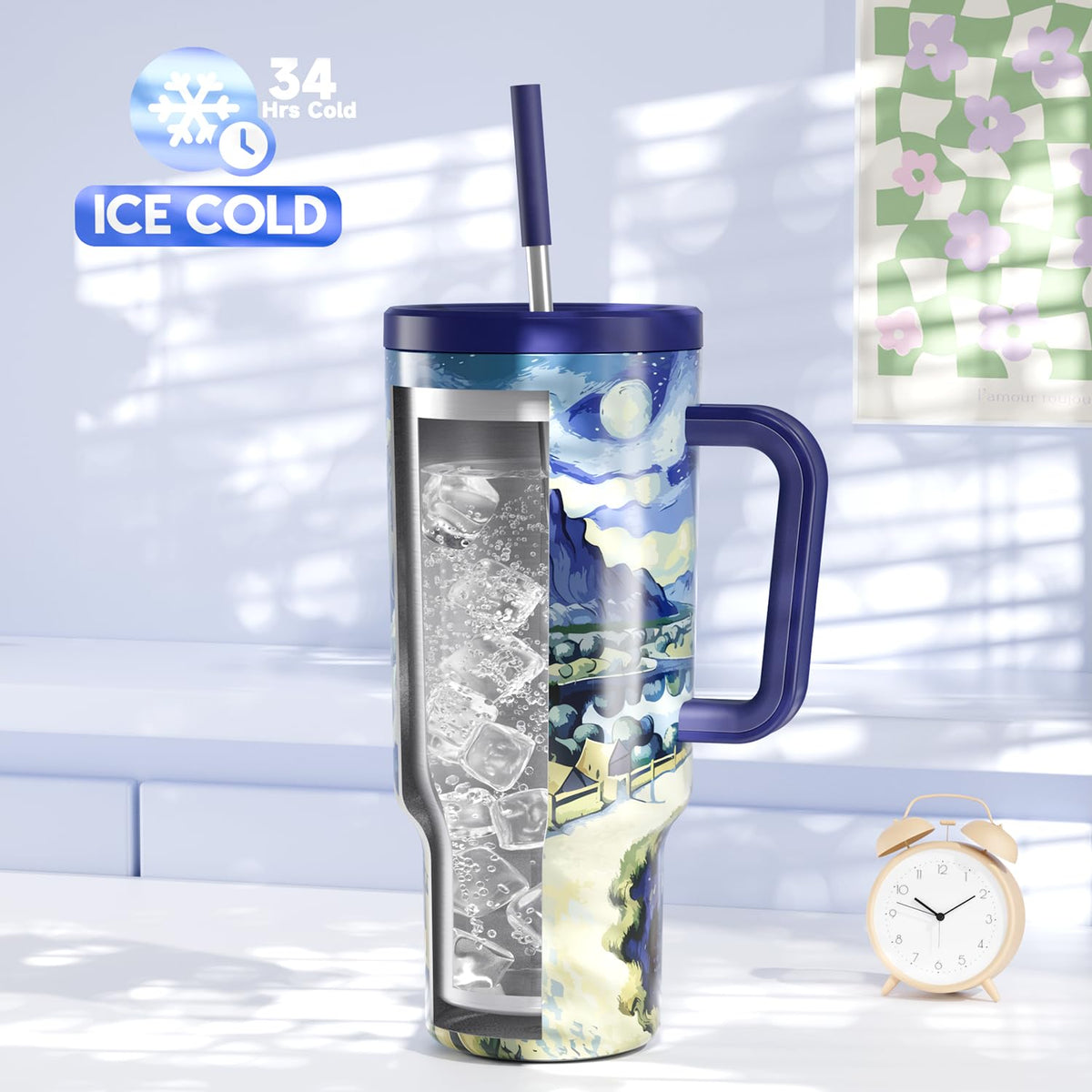 40 oz Tumbler with Handle and Straw