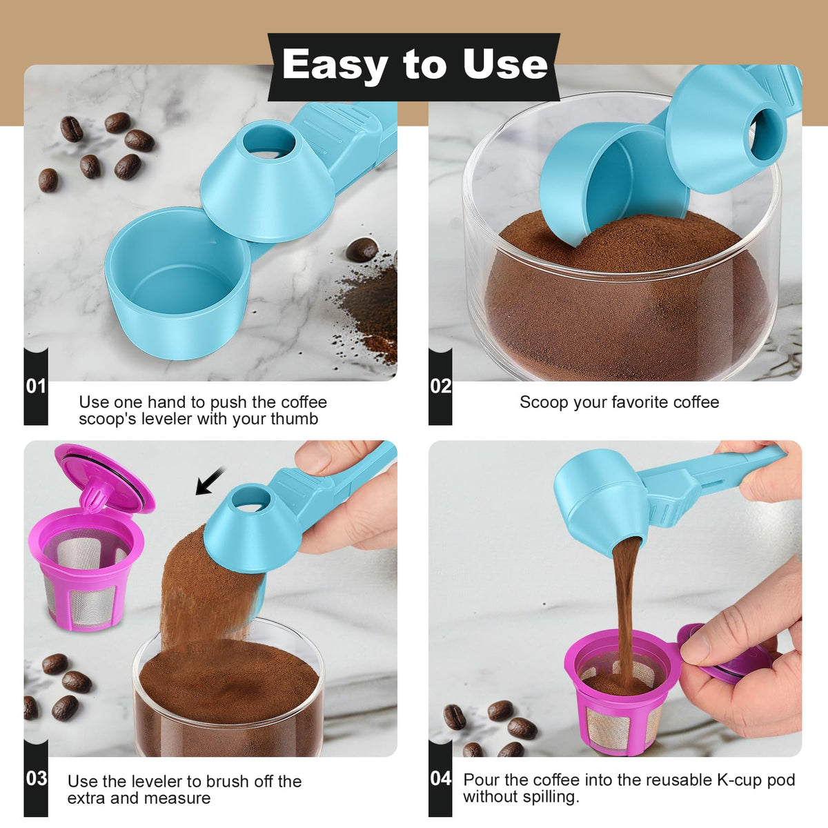 Coffee Scoop & Funnel for Reusable K Cup Refillable Coffee Pods