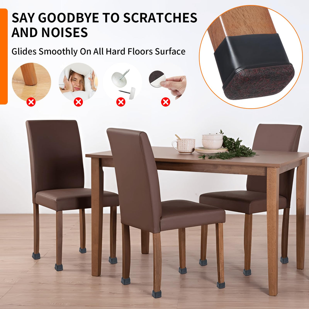 8pcs Rectangle Silicone Chair Leg Floor Protectors with Felt (8 Count)