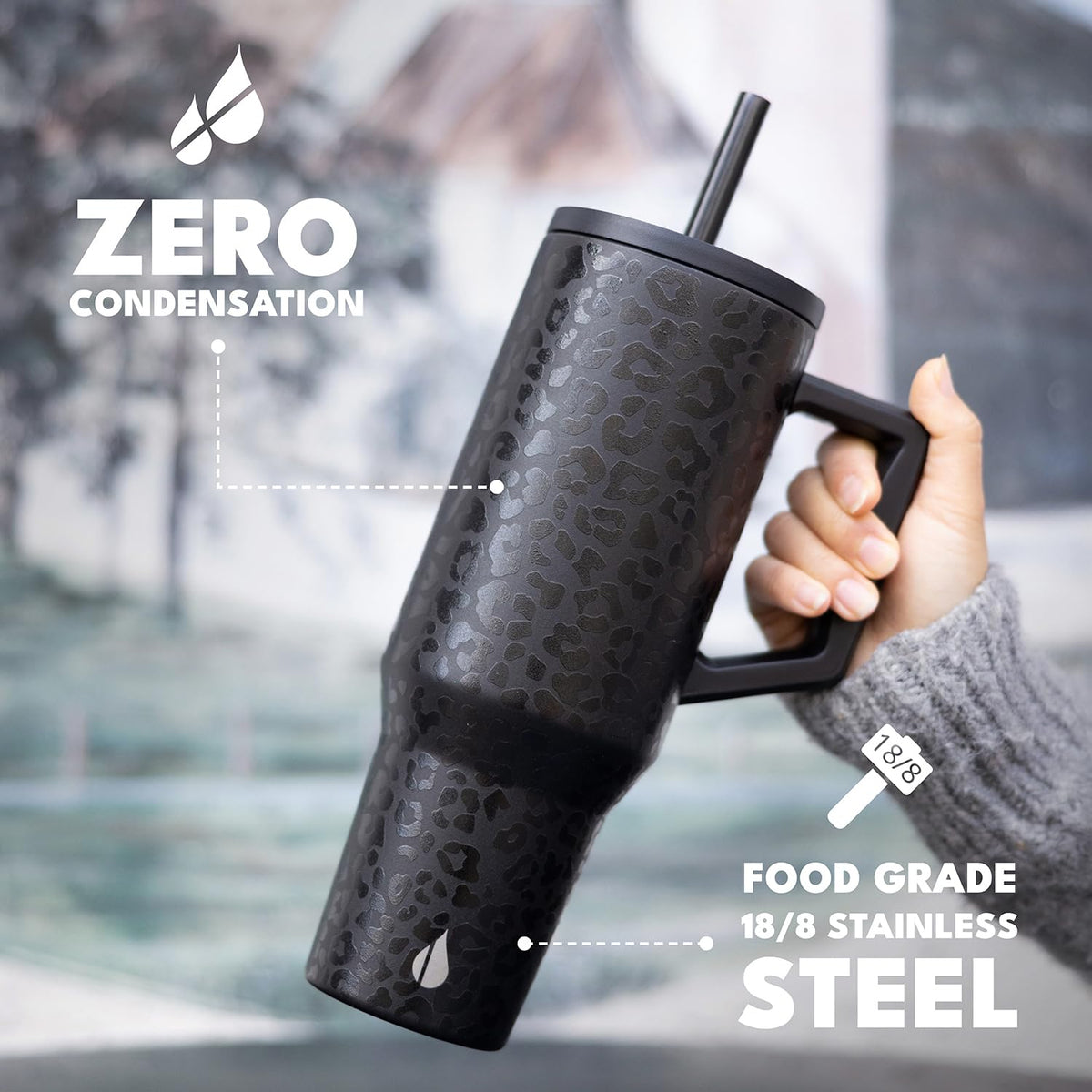 Spill Proof 40oz Insulated Tumbler with Handle & Straw Travel Mug