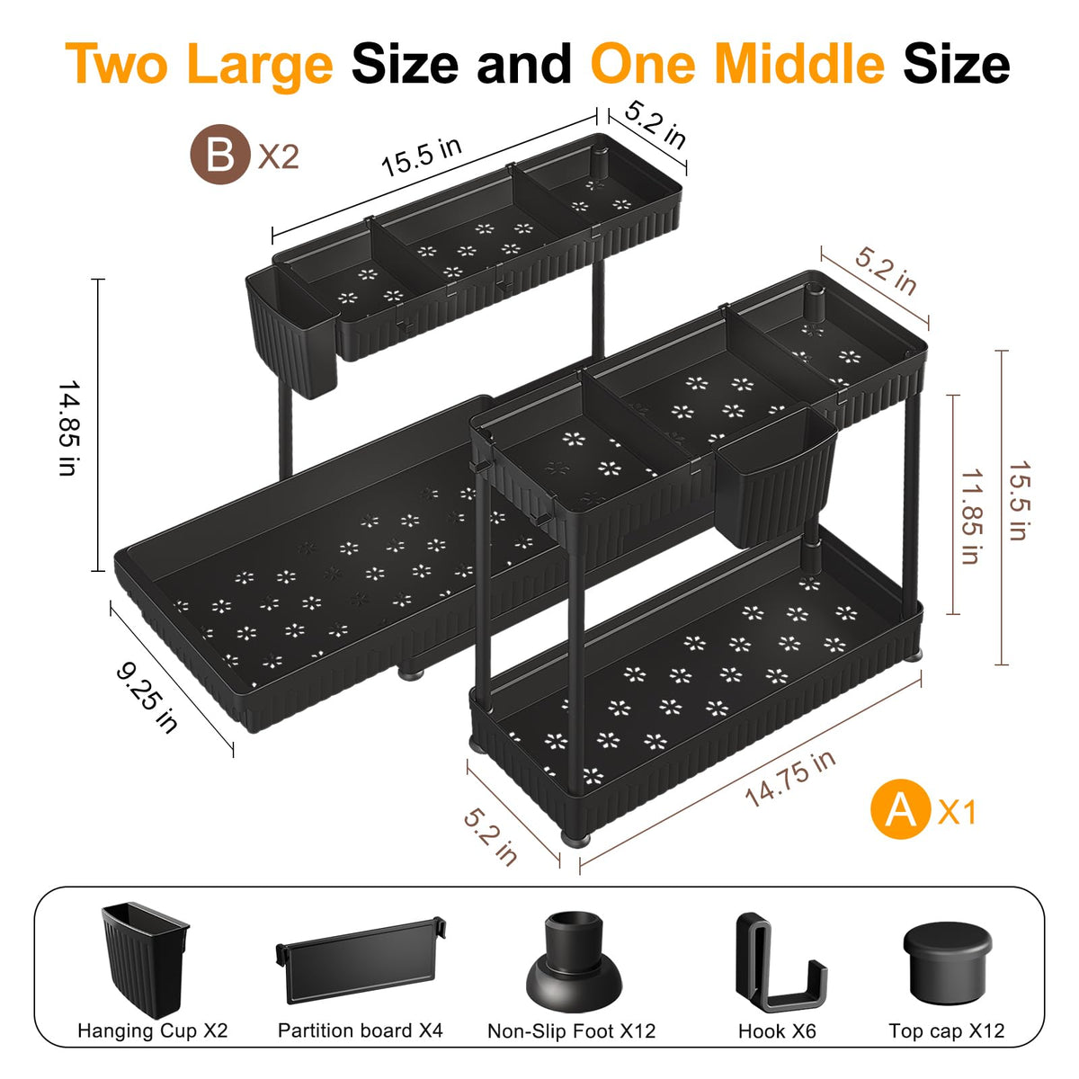 3-Pack 2-Tier L-Shaped Under Sink Organizers with Sliding Drawers (3 Count)