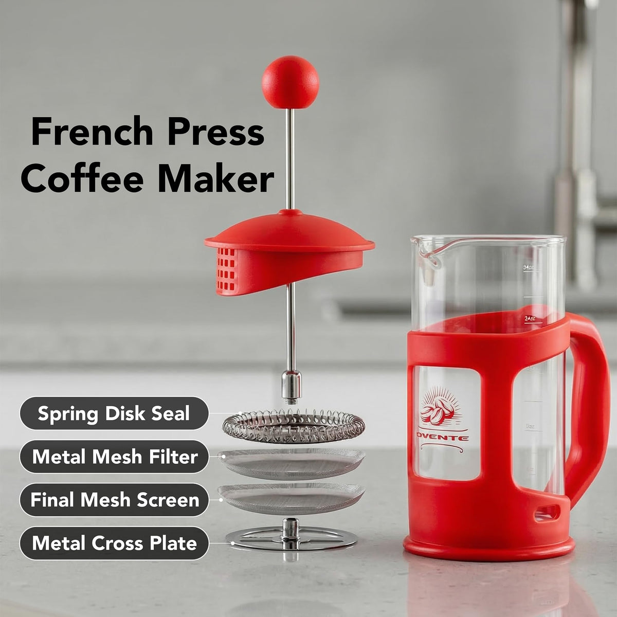 French Press Coffee Maker 34oz with 4