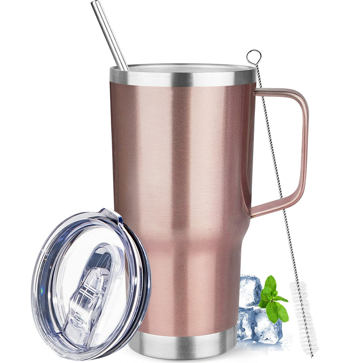 20 oz Tumbler with Handle Stainless Steel Insulated Coffee Tumbler with Lid and Straw Double Wall Vacuum Insulated Coffee Mug Leak Proof Travel Mug Tumbler for Hot and Cold Drink