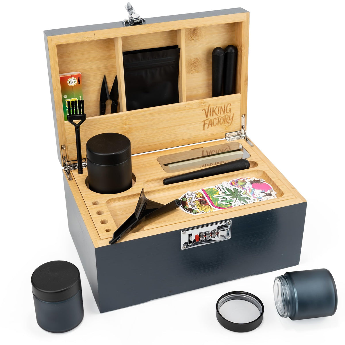 Large Lockable Bamboo Storage Box with Removable Tray and Combination Lock