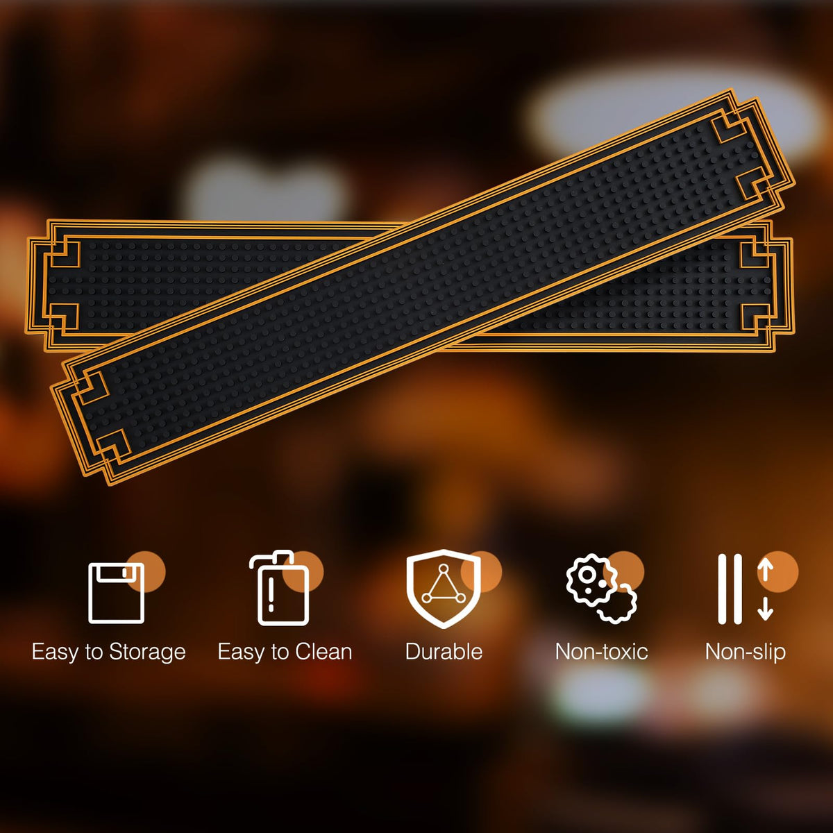 4 Pcs 24 x 4 Inch Bar Mat Non Slip Rubber Mat with Gold Border Durable Stylish Spill Cocktail Service Coffee Mats for Restaurants Barbershop Clippers Bartending (4 Count)