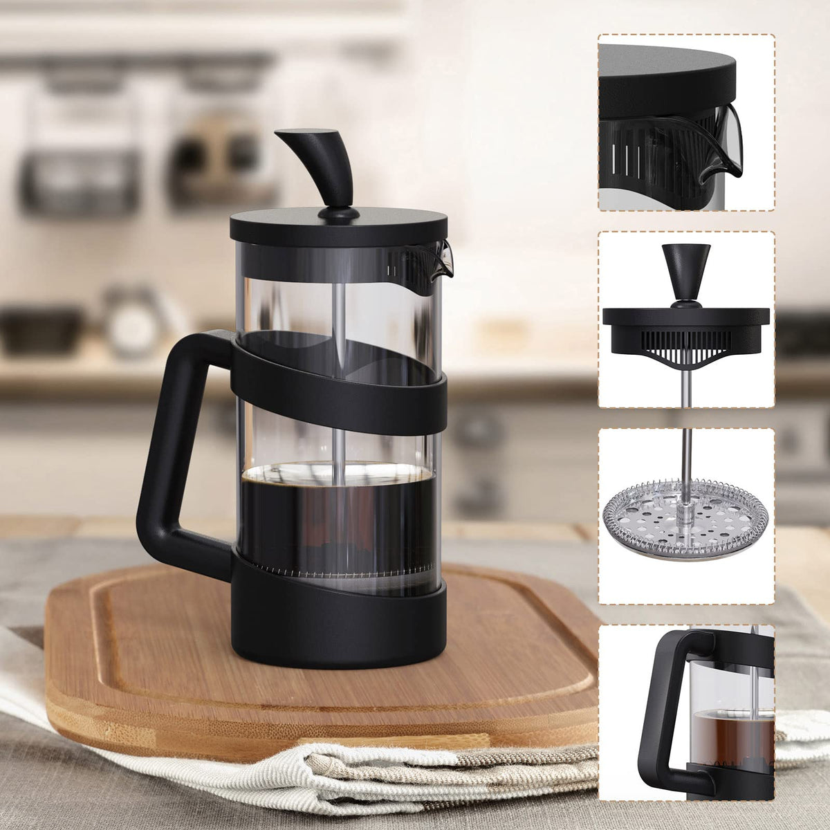 Large French Press Glass Travel Camping Coffee Makers Pot