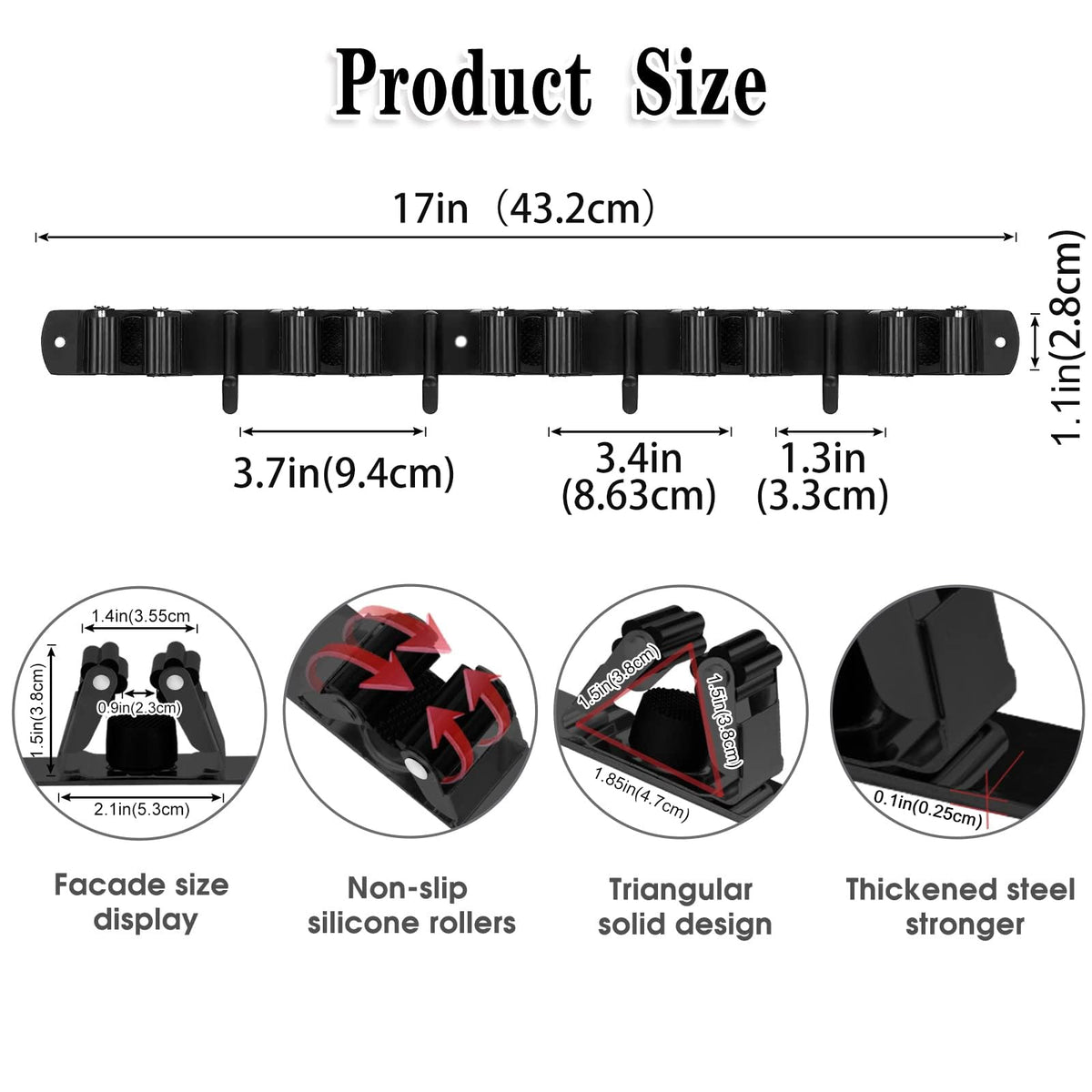 2 Pack Black Broom Holder Wall Mount (2 Count)
