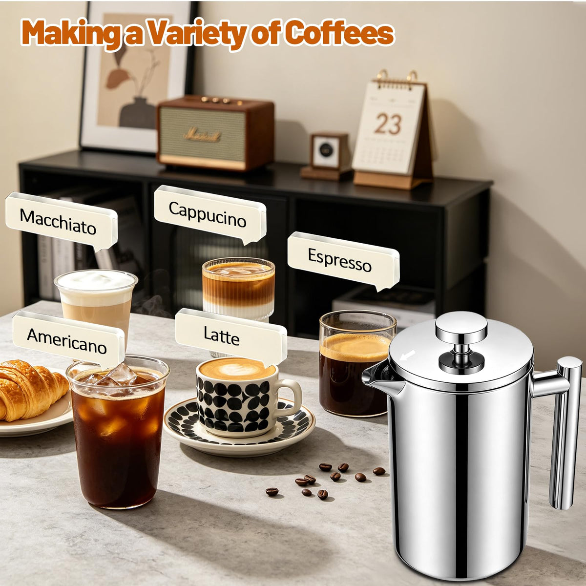 304 Thickened Stainless Steel 800ml French Press 27.05oz Moka Pot