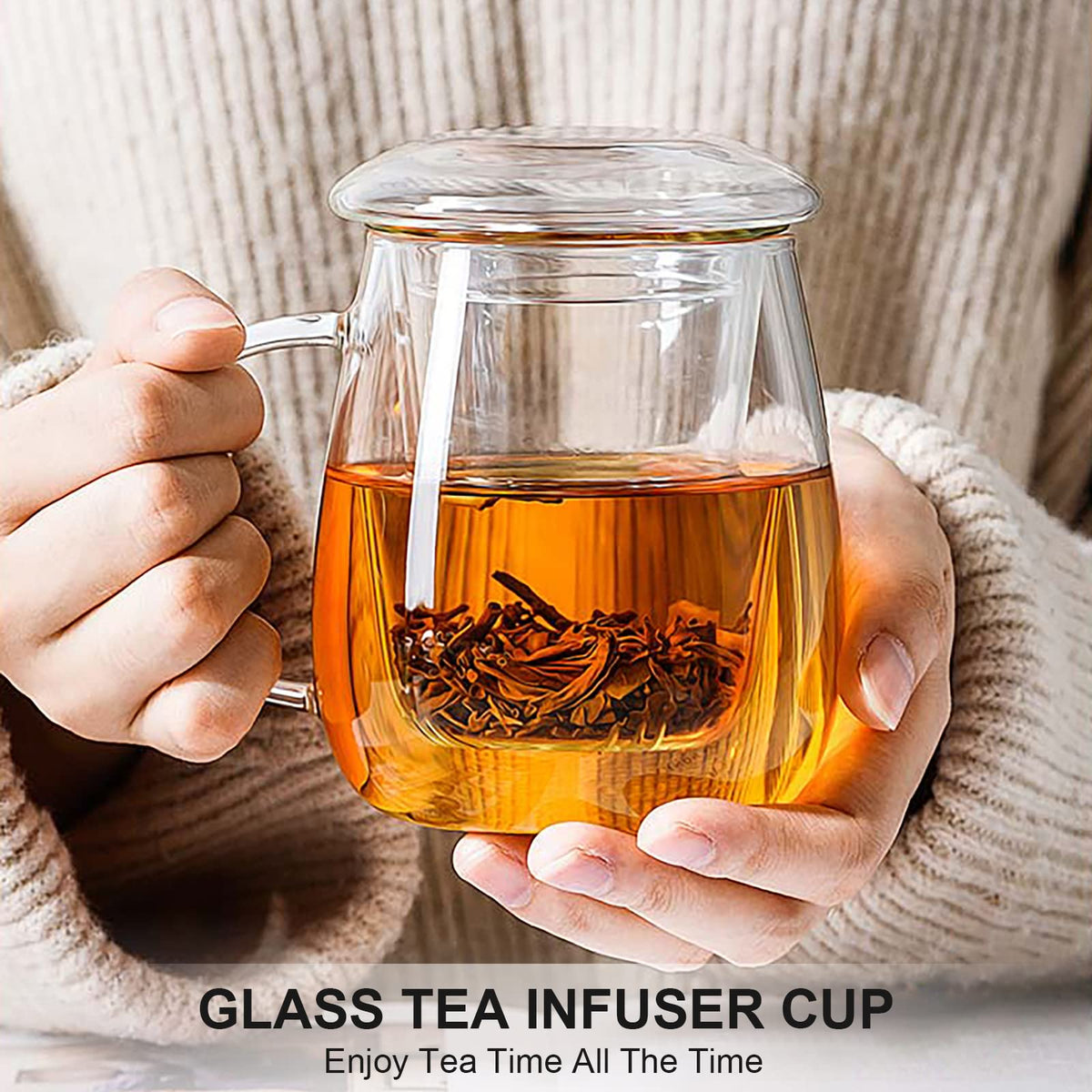 Clear Glass Teacup with Infuser and Lids for Blooming & Loose Leaf