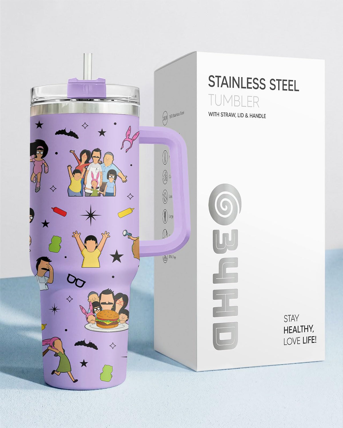 Funny Cartoon Burger Family 40 oz Tumbler with Handle