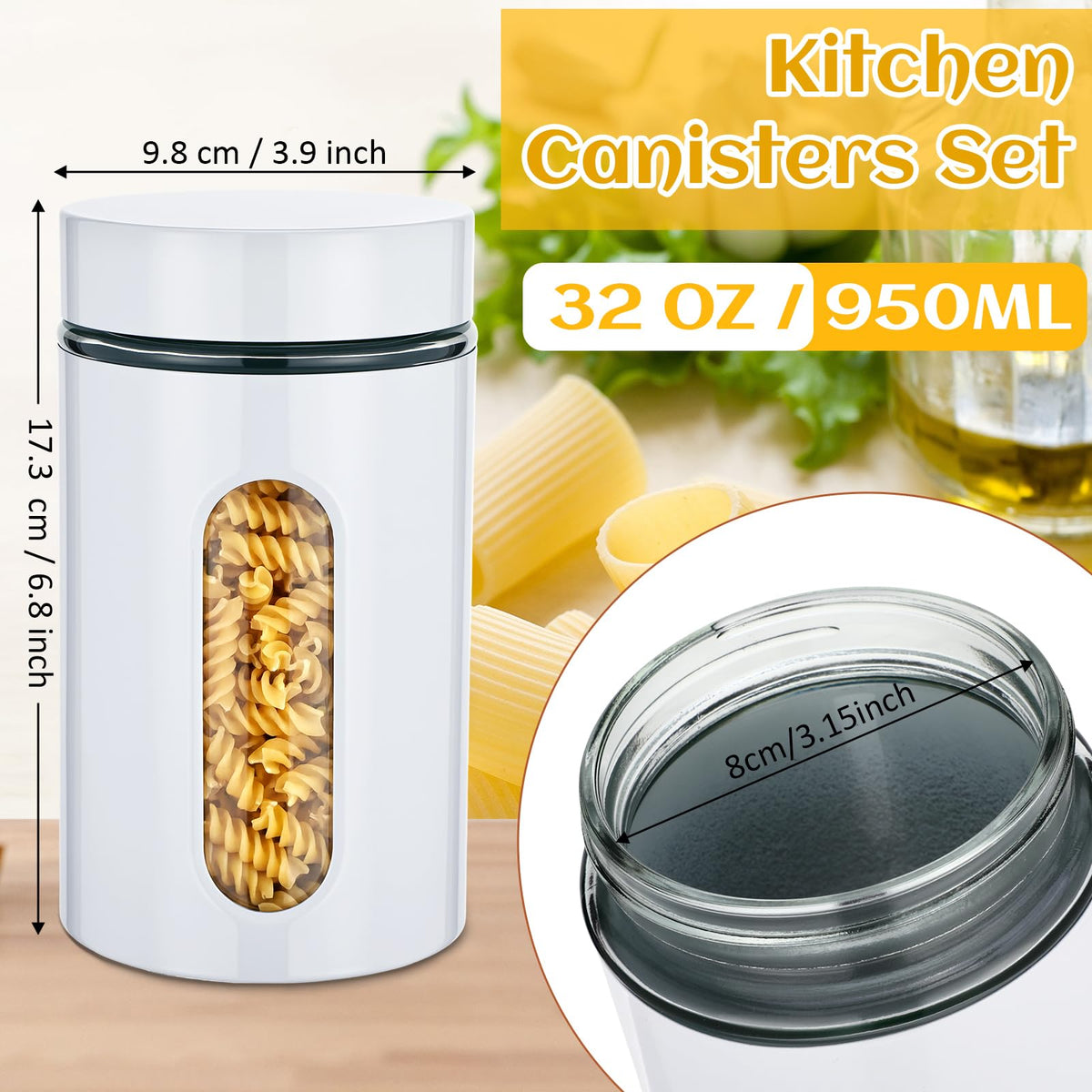6 Pack 32 oz Airtight Stainless Steel Kitchen Canisters (6 Count)