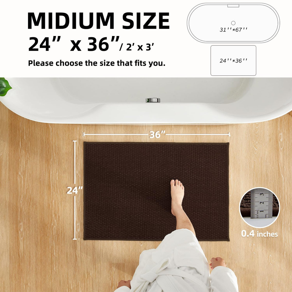 Bathroom Rugs Non Slip Washable (864 sq in)