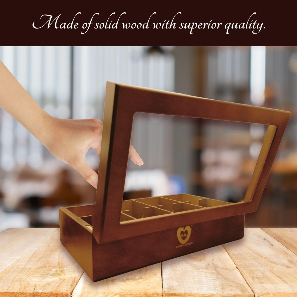 BJOYFUL&LOVED Wooden Tea Box with Glass Lid