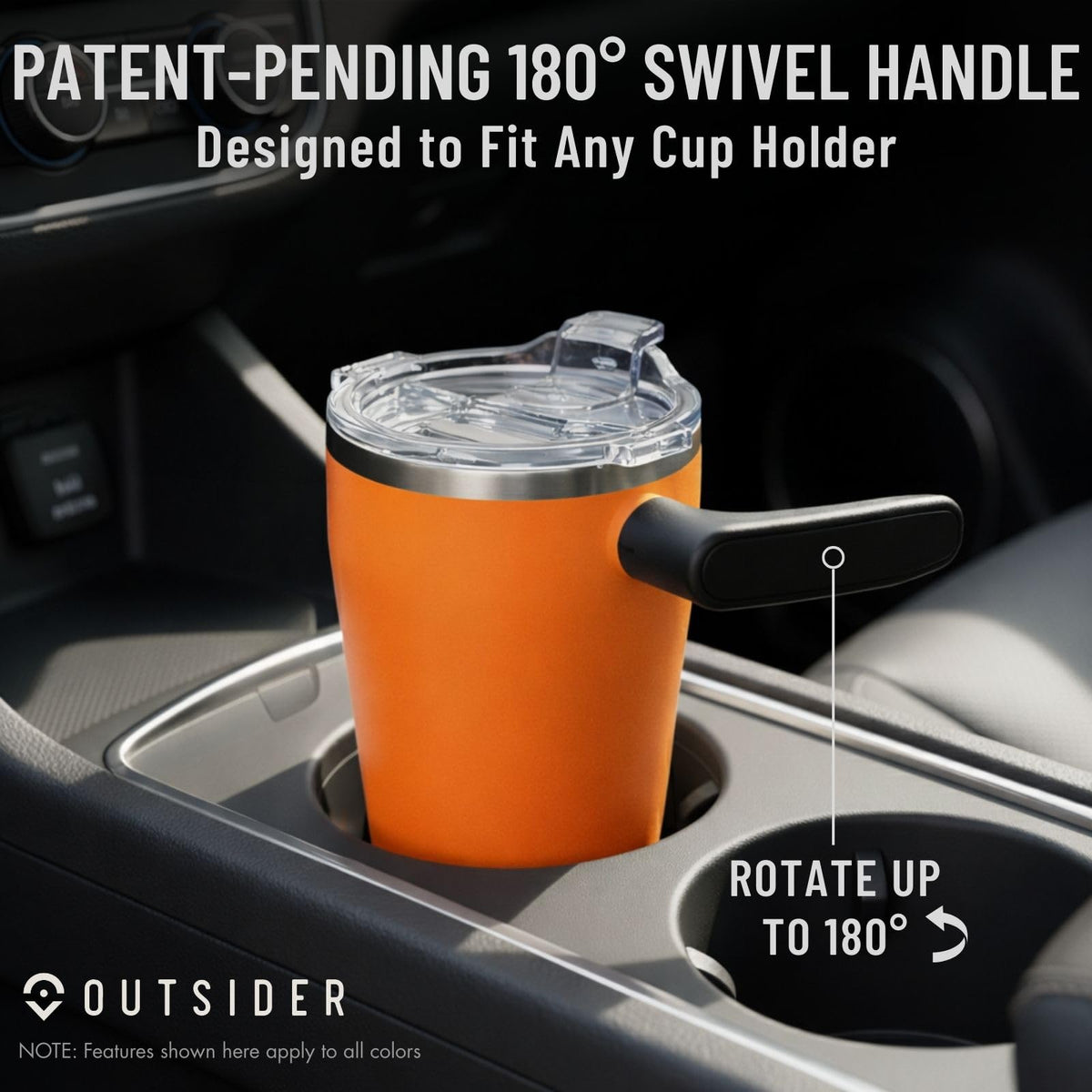 The AM 17 oz Stainless Steel Vacuum Insulated Coffee Mug with 180° Rotating Swivel Handle and Lockable Spill Proof Lid