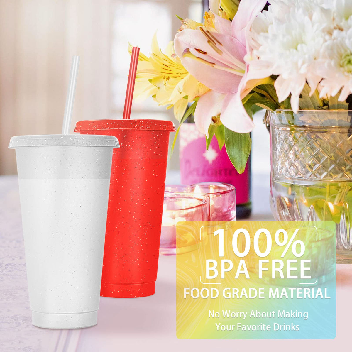 30 Pack Tumbler with Straw and Lid Bulk Cups for Gifts Glitter Plastic Coffee Cups 24