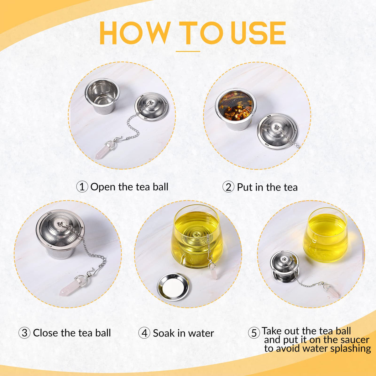 6 Sets Loose Leaf Tea Infusers Stainless Steel Steeper Ball for Loose Tea Holder Mesh Strainer Filters with Drip Trays and Pendant
