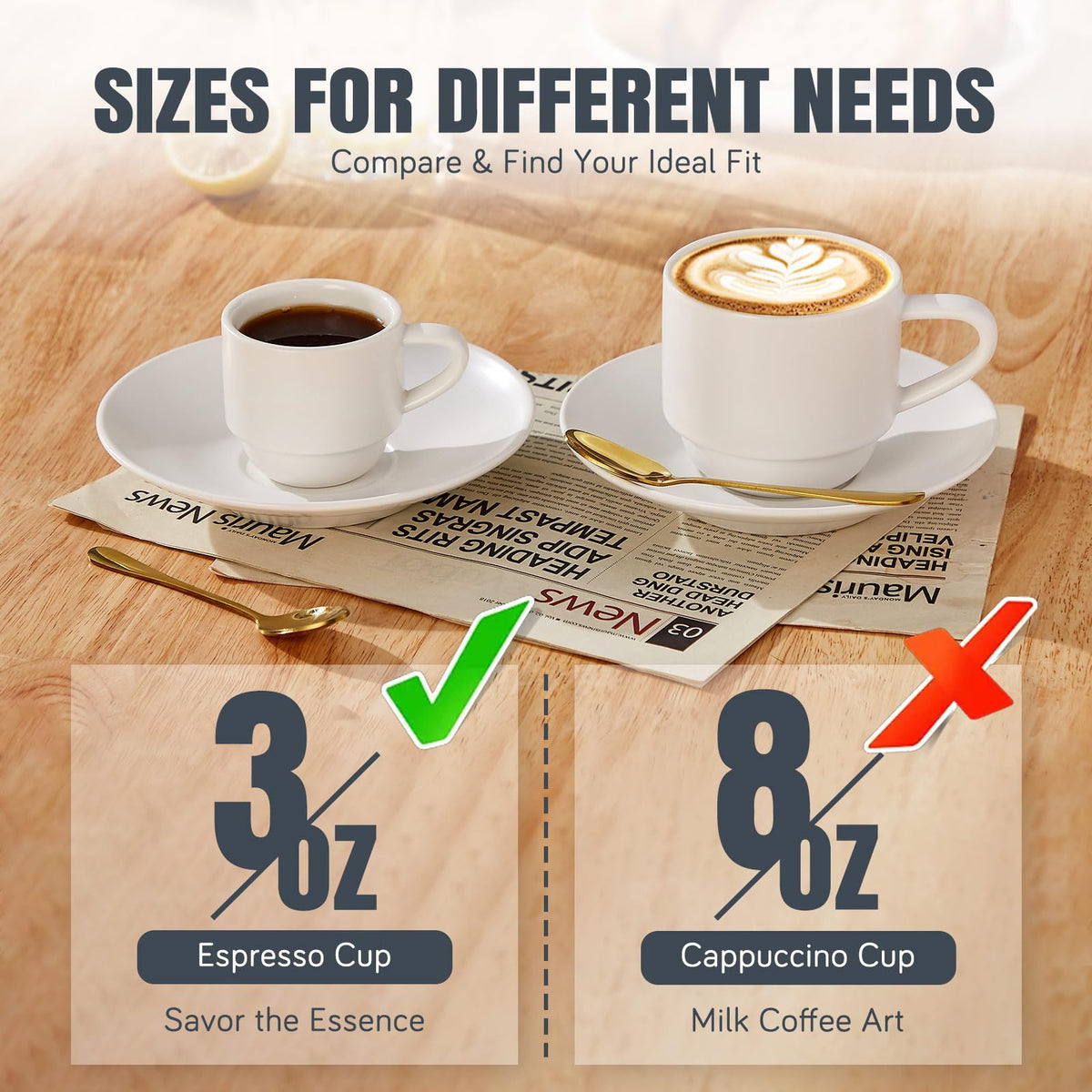 3 Ounce Espresso Cups with Saucers (4 Count)
