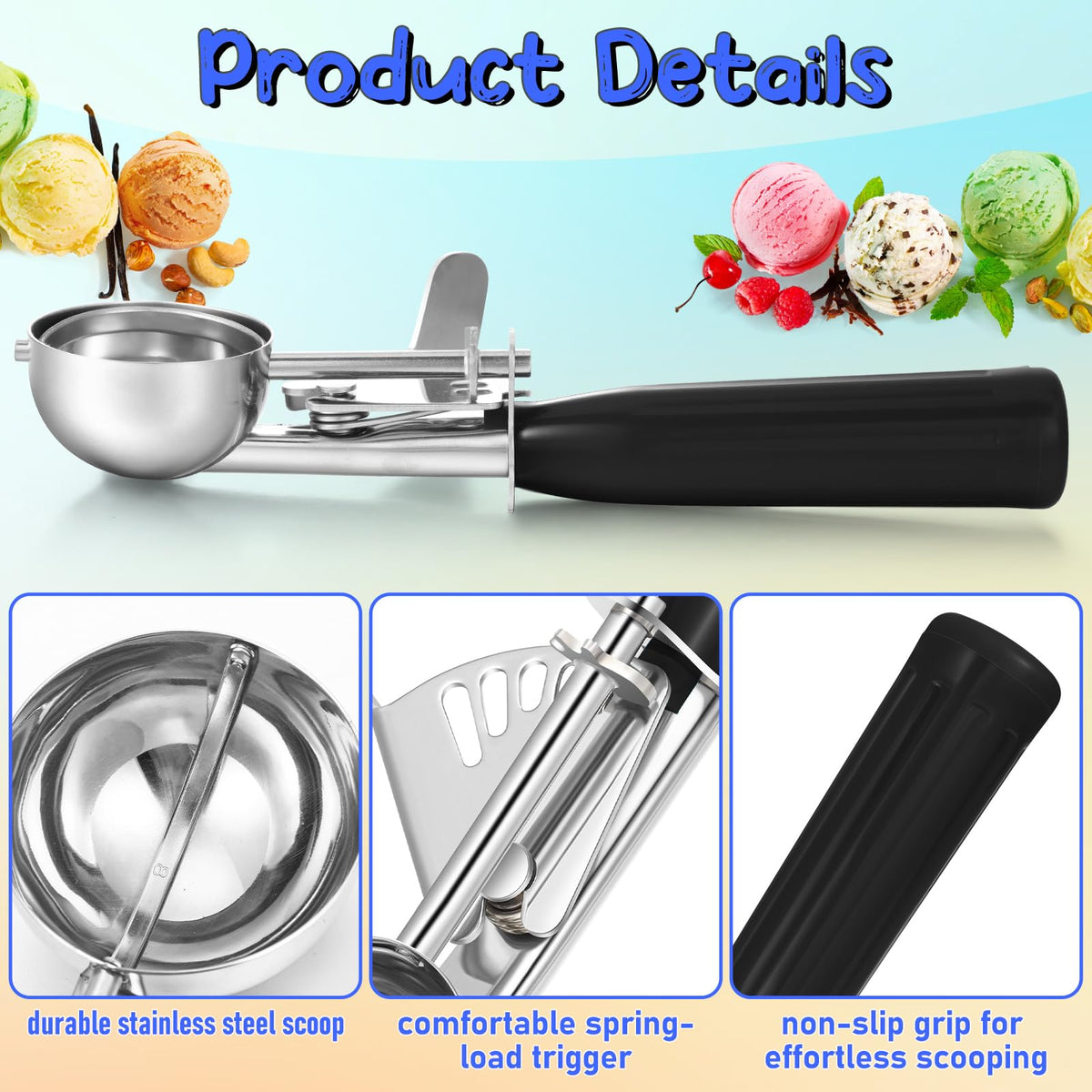 4 Pcs Ice Cream Scooper with Trigger (4 Count)