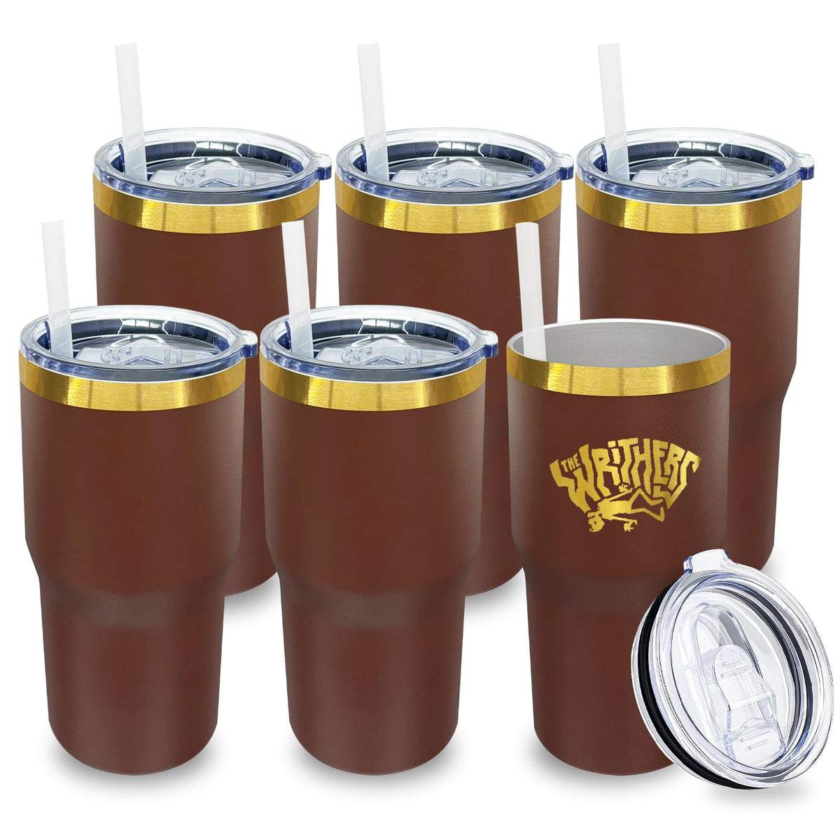 20 oz Tumbler Bulk Stainless Steel Tumblers with Lids and Straws Brown (6 Count)