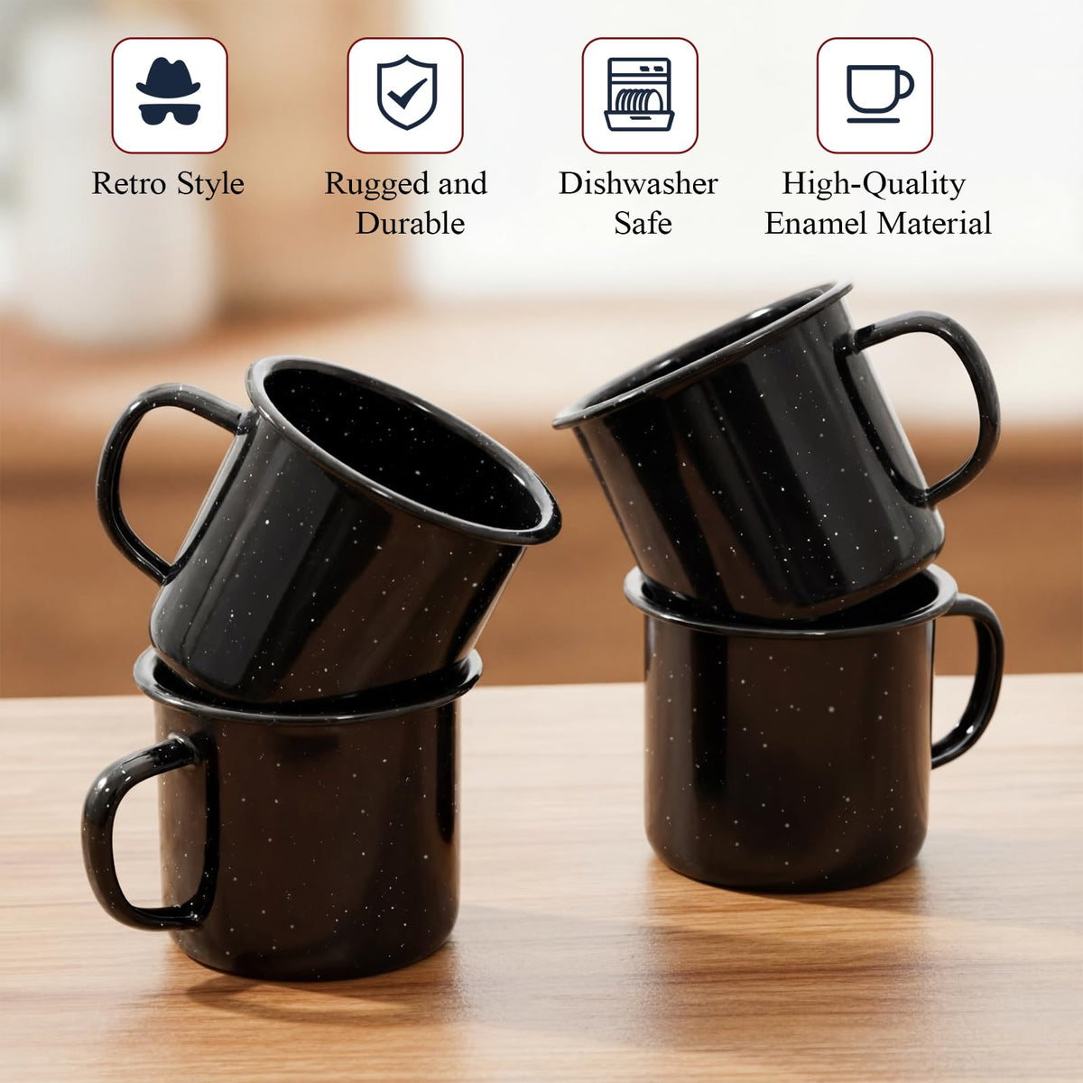 4 Pcs 16 oz Enamel Mugs Outdoor Camping Coffee Cups for Hot Cold Beverages Durable for Home (4 Count)