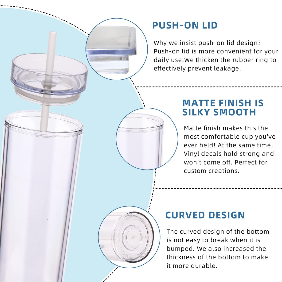 20oz Plastic Skinny Tumblers Bulk 10 Pack (10 Count)
