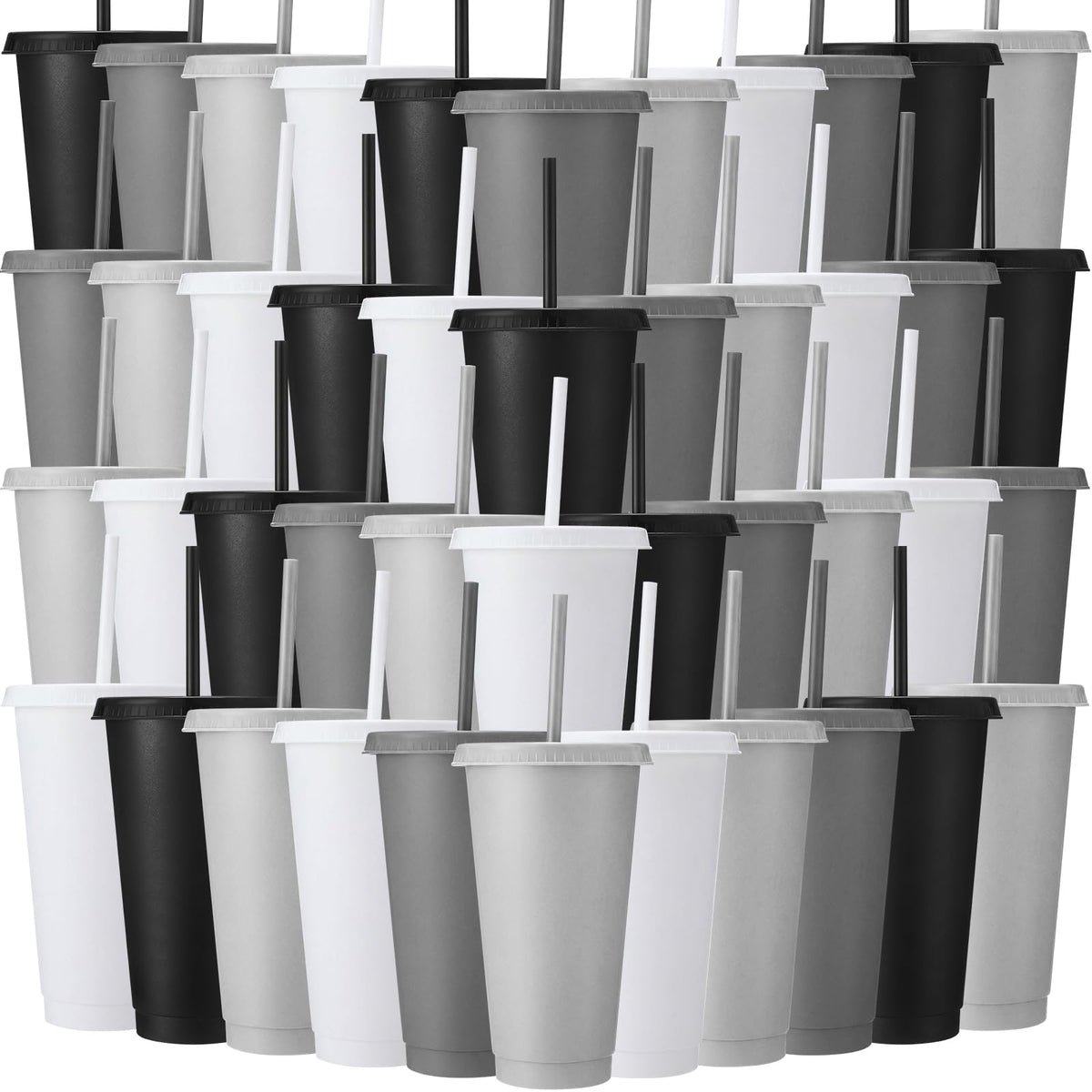 60 Pack Plastic Cups with Lids Straws (60 Count)
