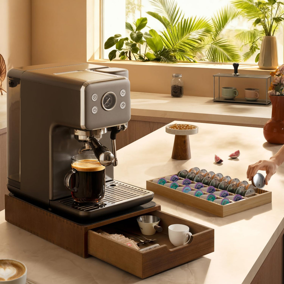 K Cup Holder & Nespresso Capsule Storage Drawer Organizer with Removable Coffee Pod Tray