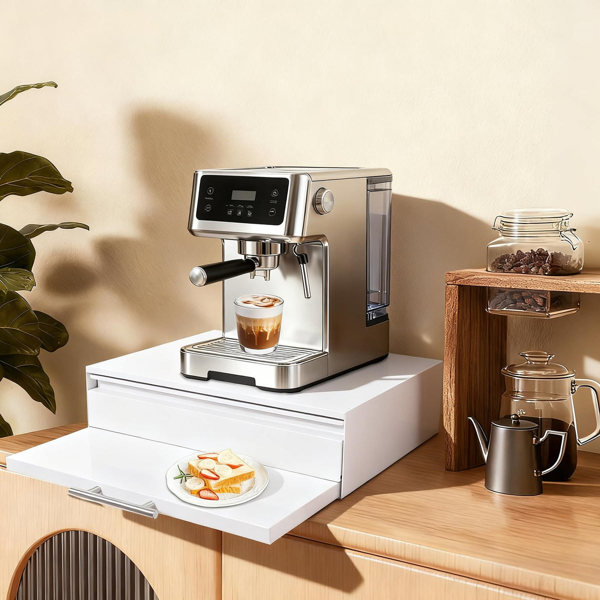 Microwave Rack Coffee Pod Holder with Drawer & Shelf