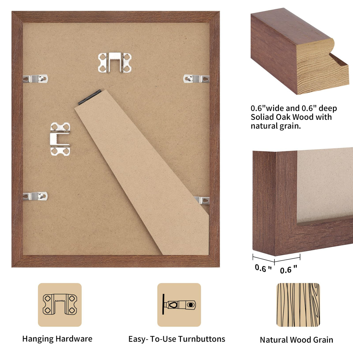 5x7 Solid Oak Wood Picture Frames (3 Count)