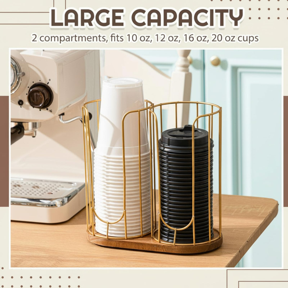 18oz Adjustable Coffee Cup Dispenser with Wooden Base
