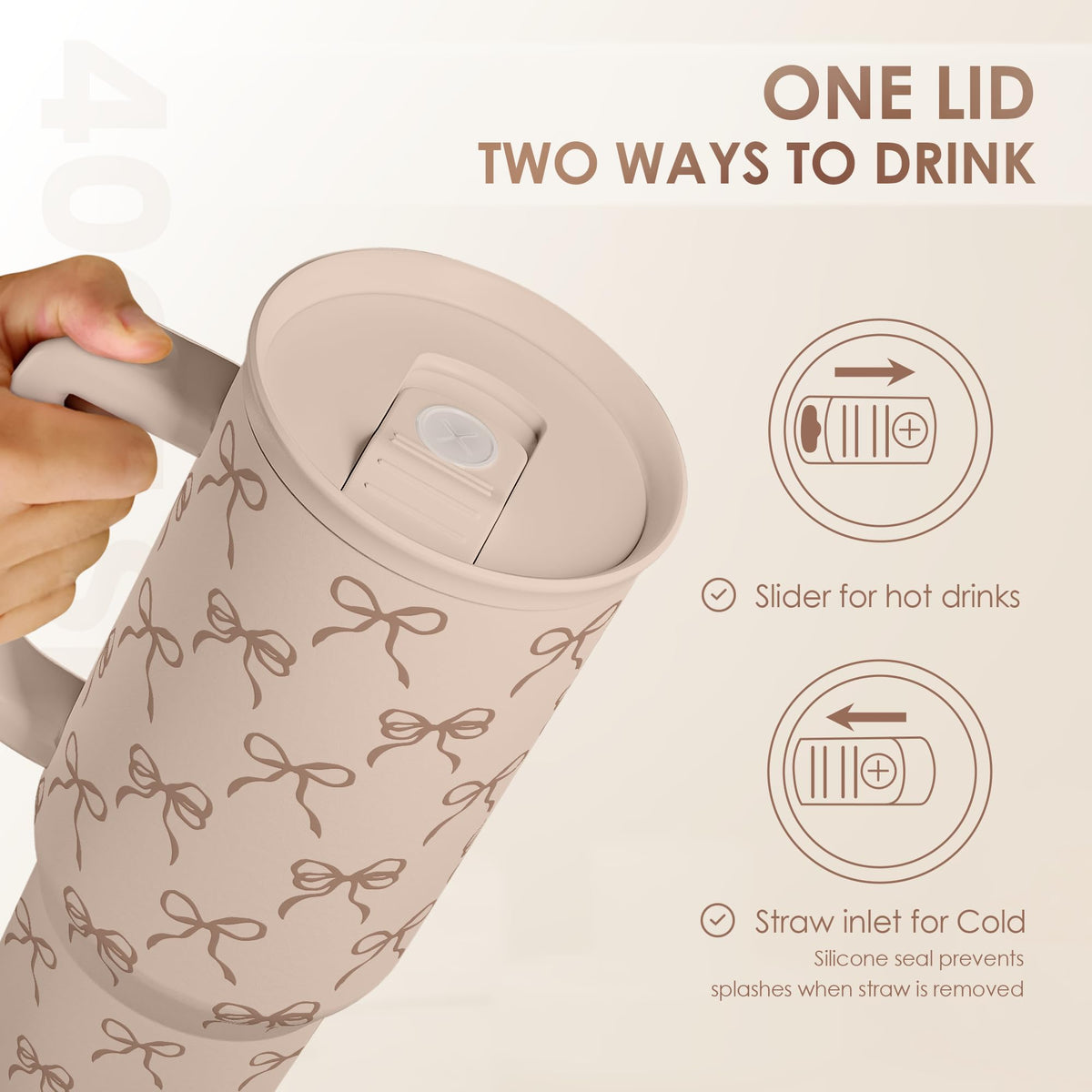 Bow Tumbler with Handle and Straw 40oz