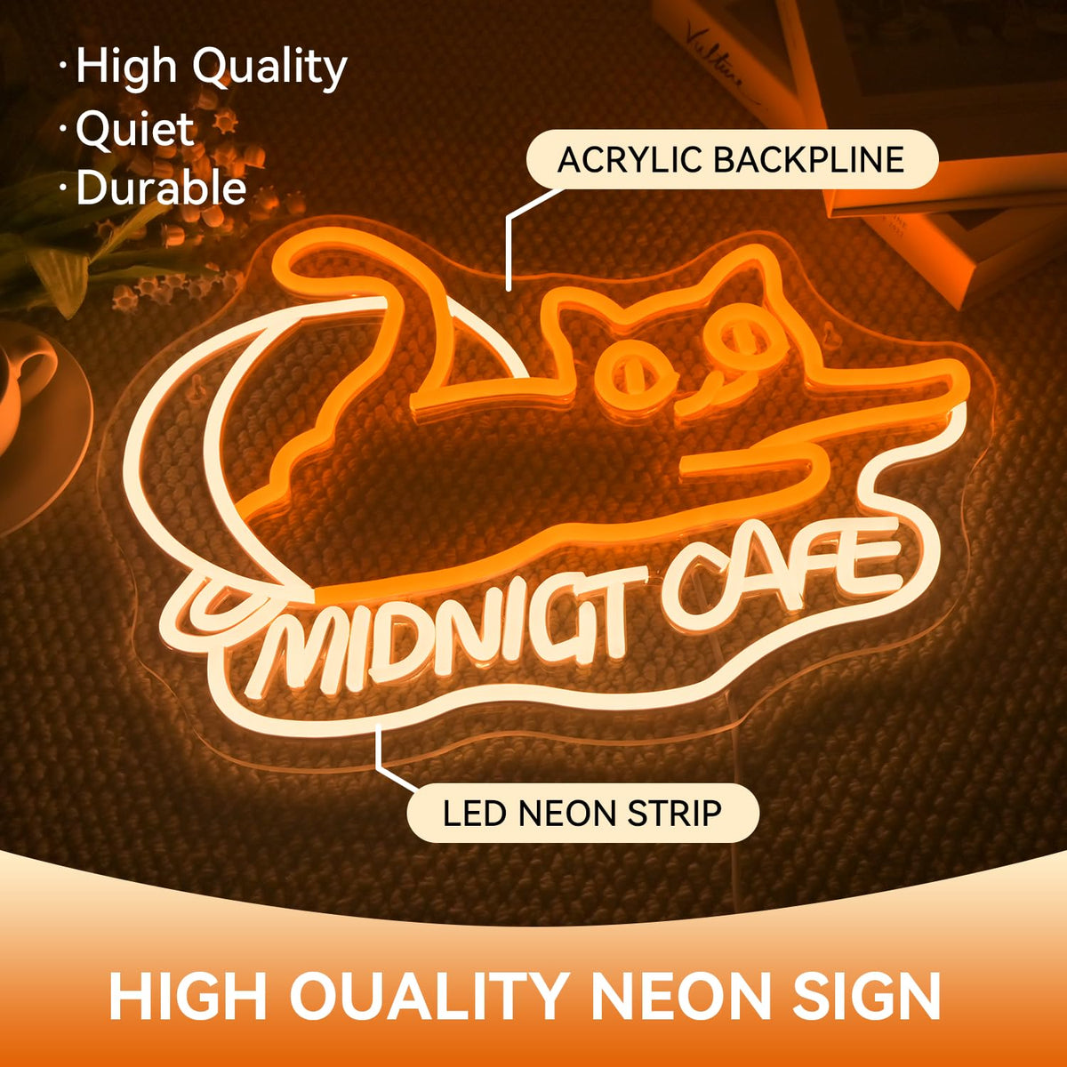 Midnight Cafe Neon Sign Coffee Cat Night Light Decoration for Coffee Shop