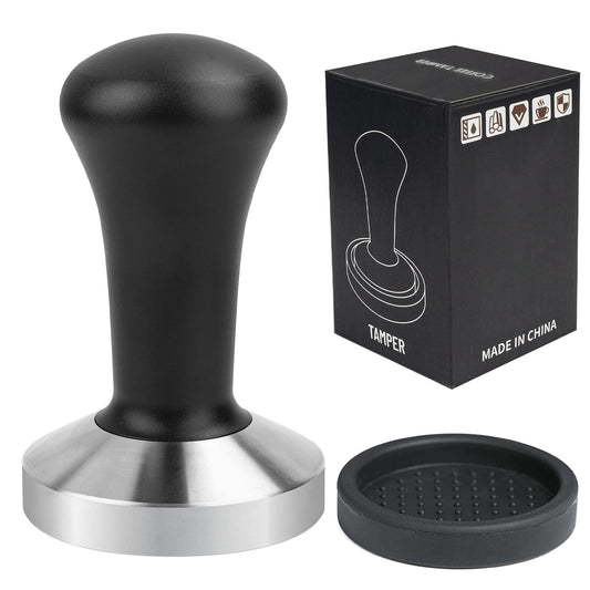 58mm Black Coffee Hand Tamper 304 Stainless Steel Base Professional Espresso Press for Portafilter Coffee Machine Barista Tool