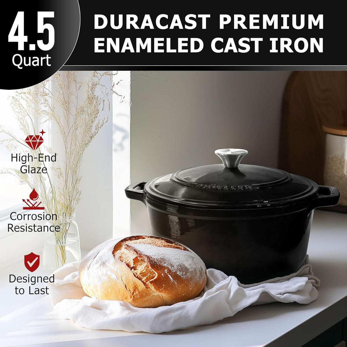 4.5 QT Enameled Cast Iron Dutch Oven