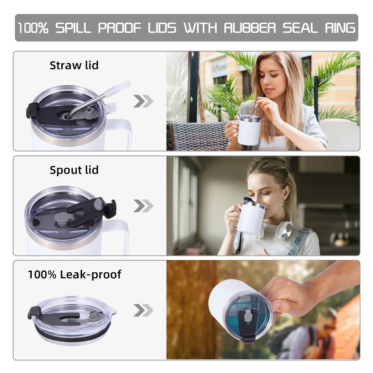 12oz Insulated Leakproof Coffee Mug with Flip & Straw Lid Bulk 4 Pack (4 Count)