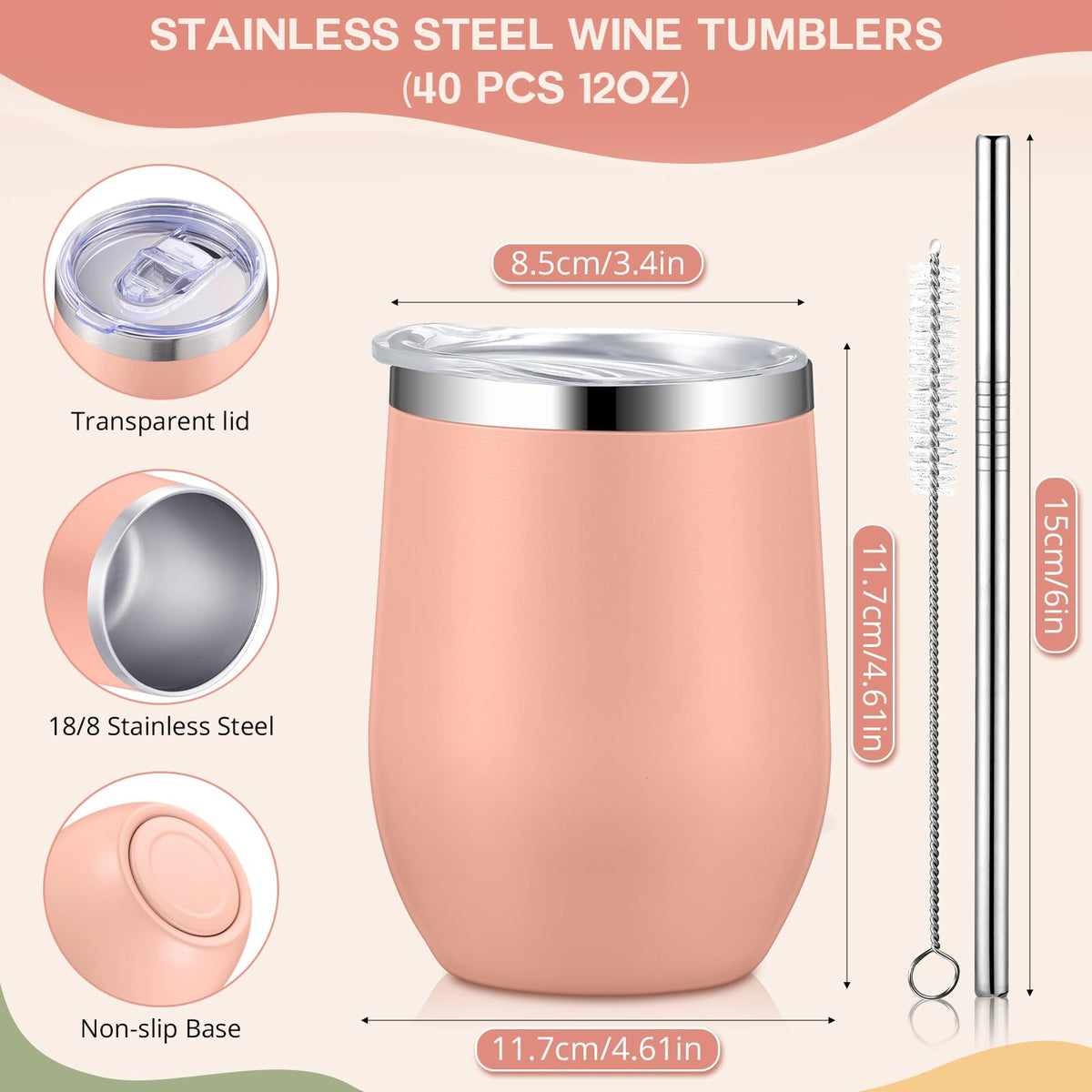 40 Pack Insulated Wine Tumblers Bulk 12oz (40 Count)