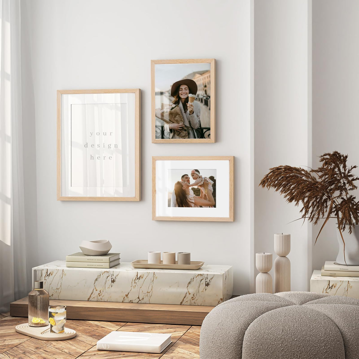 9x12 Solid Oak Wood Picture Frame with 6x8 Mat